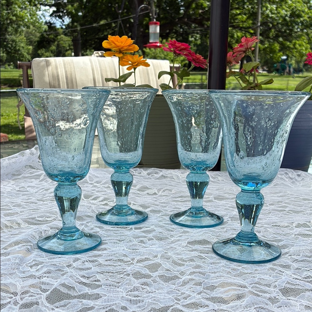 Elegant Blue Glass Drinkware Goblets